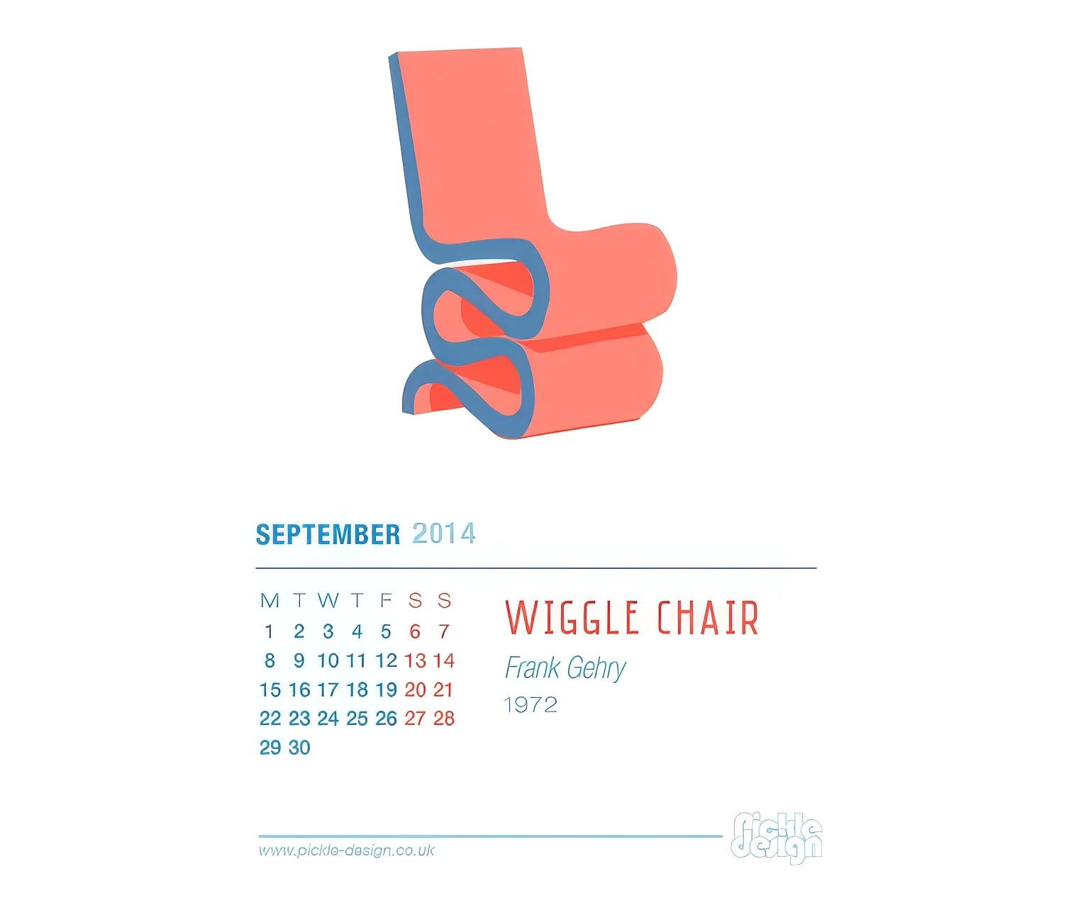 Pickle illustration of Frank Gehry's Wiggle Side Chair from the 2014 calendar