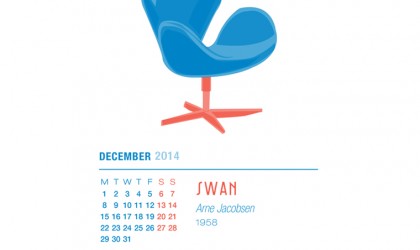 December 2014 Calendar featuring Arne Jacobsen's Swan Chair