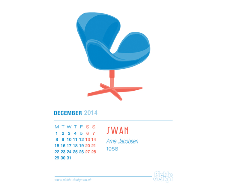 December 2014 Calendar featuring Arne Jacobsen's Swan Chair