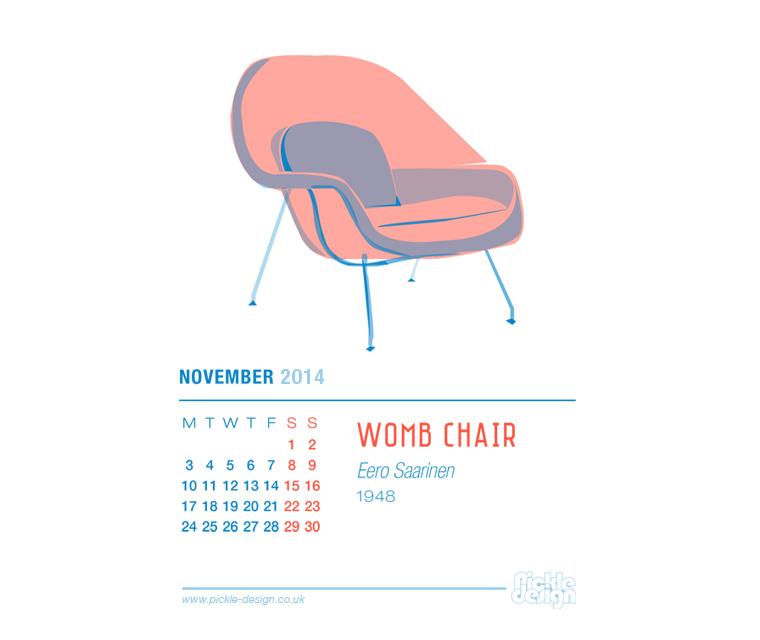 November 2014 Calendar featuring the Womb Chair by Eero Saarinen