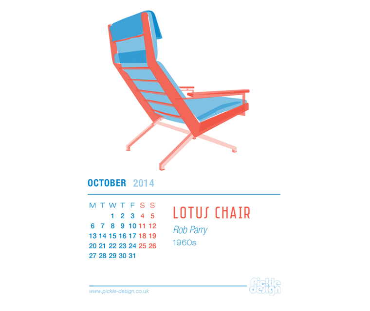 October 2014 Calendar featuring the Lotus chair by Rob Parry