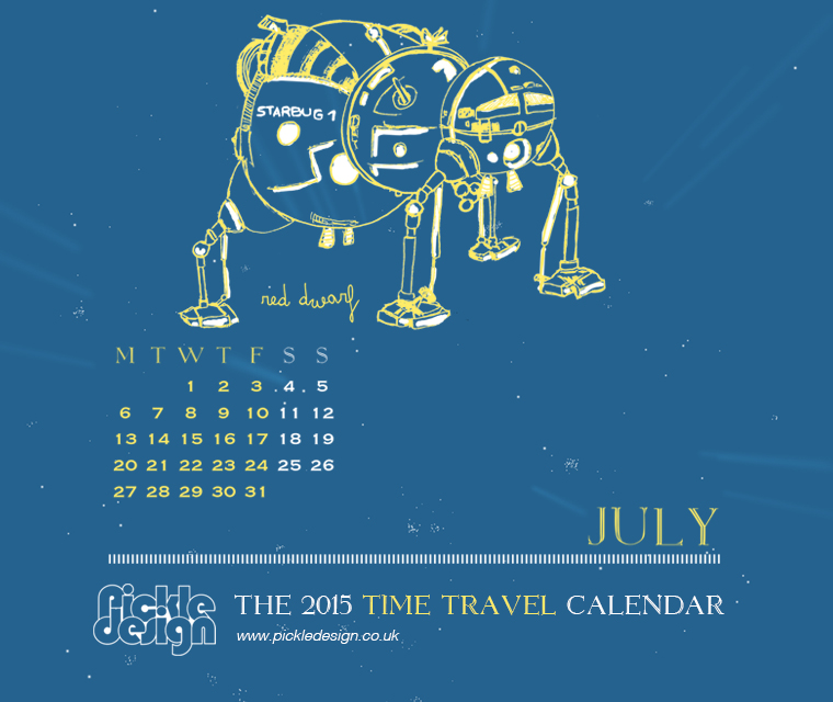The July 2015 Time Travel Calendar featuring Red Dwarf