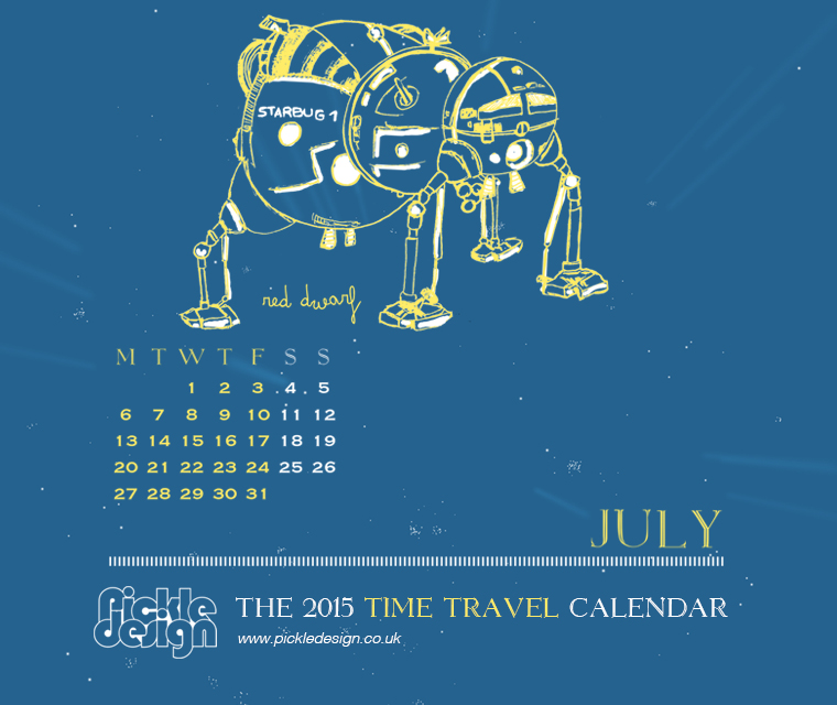 The July 2015 Time Travel Calendar featuring Red Dwarf
