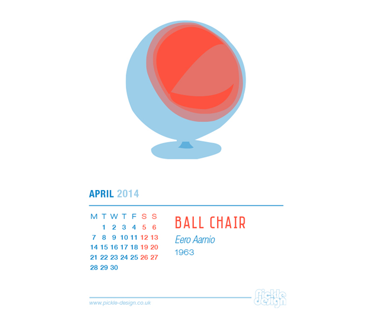 April 2014 Calendar featuring the Ball Chair by Eero Aarnio