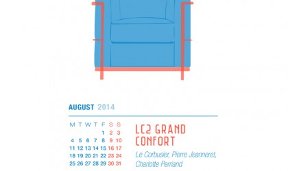 August 2014 Calendar featuring the LC2 Grand Confort chair