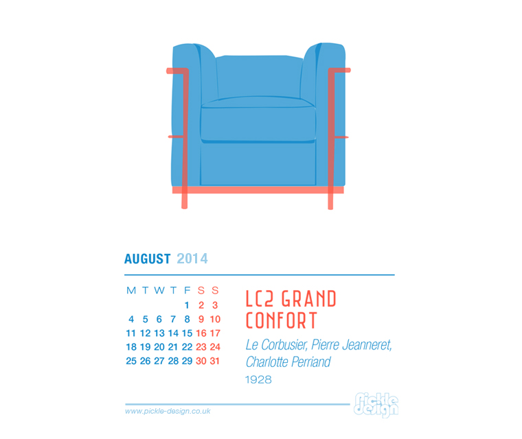 August 2014 Calendar featuring the LC2 Grand Confort chair