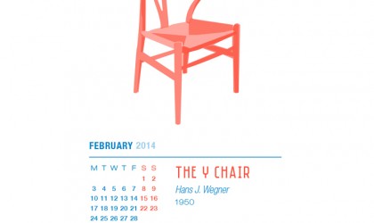 February 2014 Calendar featuring the Y Chair by Hans Wegner