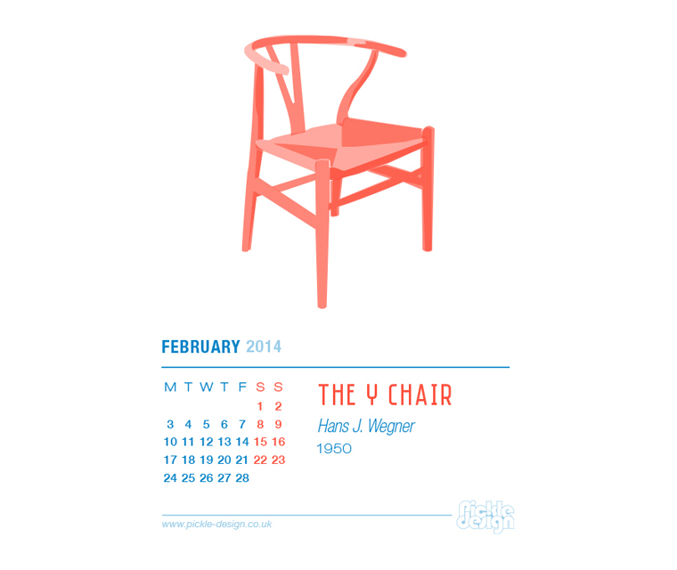 February 2014 Calendar featuring the Y Chair by Hans Wegner