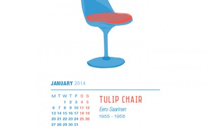 January 2014 Calendar featuring the Tulip Chair