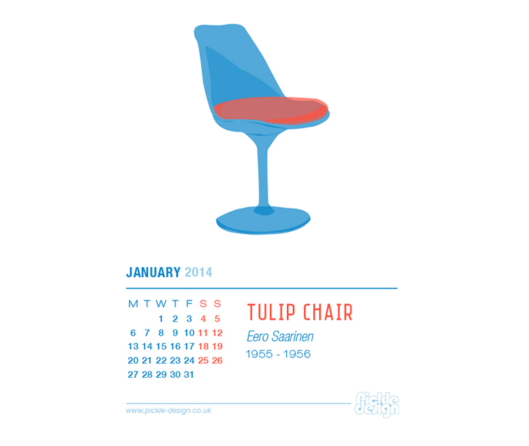 January 2014 Calendar featuring the Tulip Chair