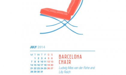 July 2014 Calendar featuring the Barcelona Chair