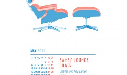 May 2014 Calendar featuring the Eames Lounge Chair and Ottoman