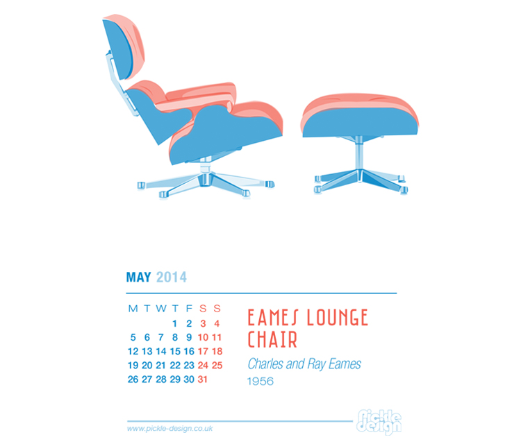 May 2014 Calendar featuring the Eames Lounge Chair and Ottoman