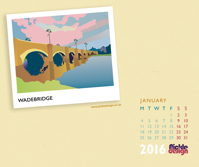 Our January 2016 Calendar featuring an illustration of Wadebridge