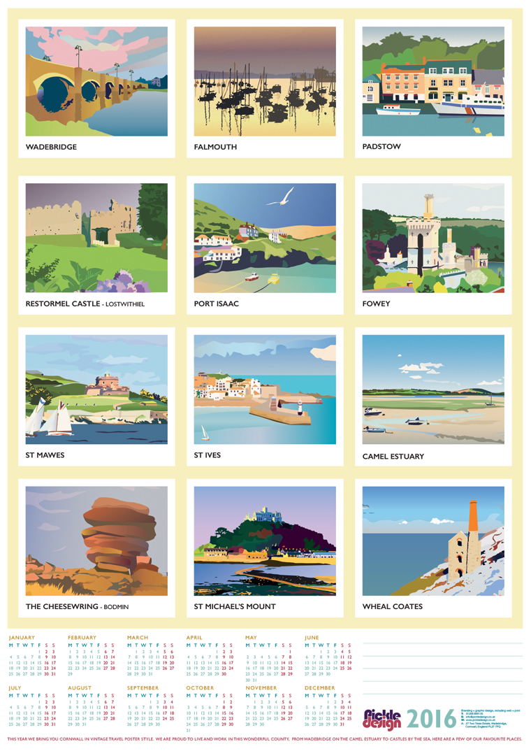 Pickle Design 2016 Calendar of Cornwall