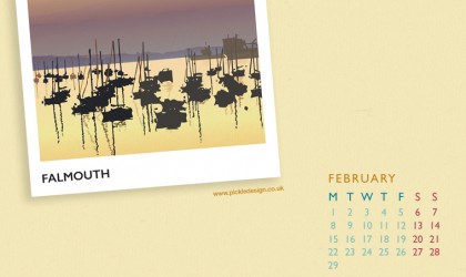 Pickle Design February calendar download of Falmouth, Cornwall
