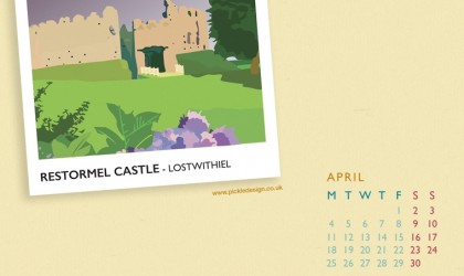 Pickle Design April calendar download of Restormel Castle, Lostwithiel, Cornwall