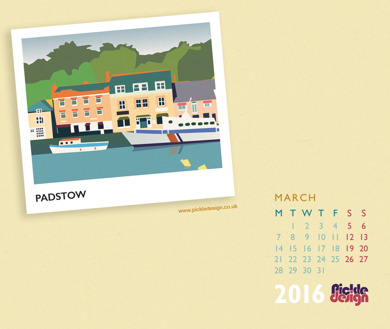 Pickle Design March calendar download of Padstow, Cornwall