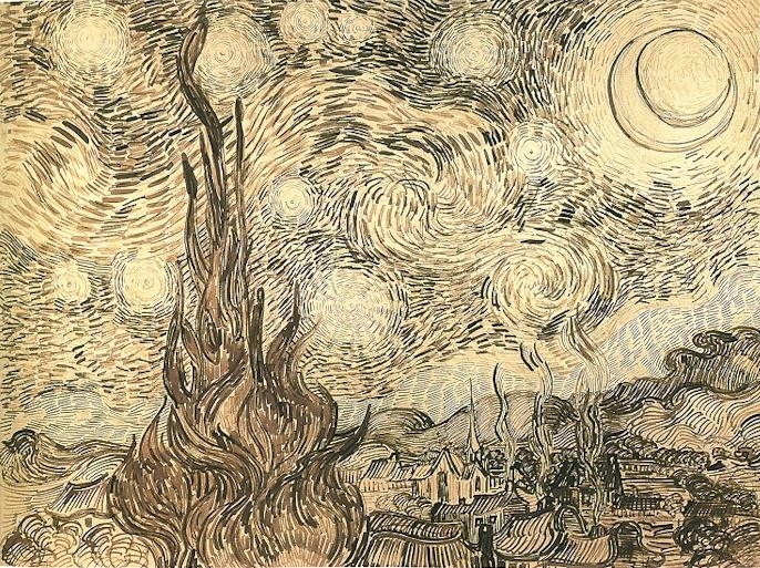 Vincent van Gogh: Starry Night. Drawing. Saint-Remy: June, 1889. 