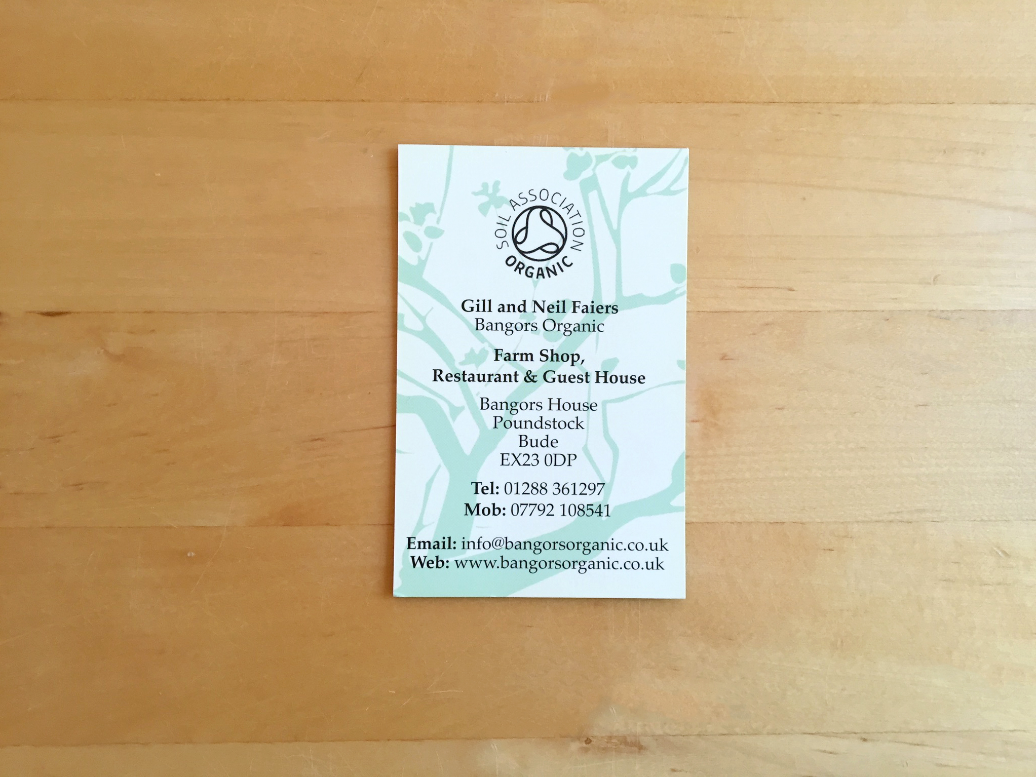 Bangors Organic Business card back