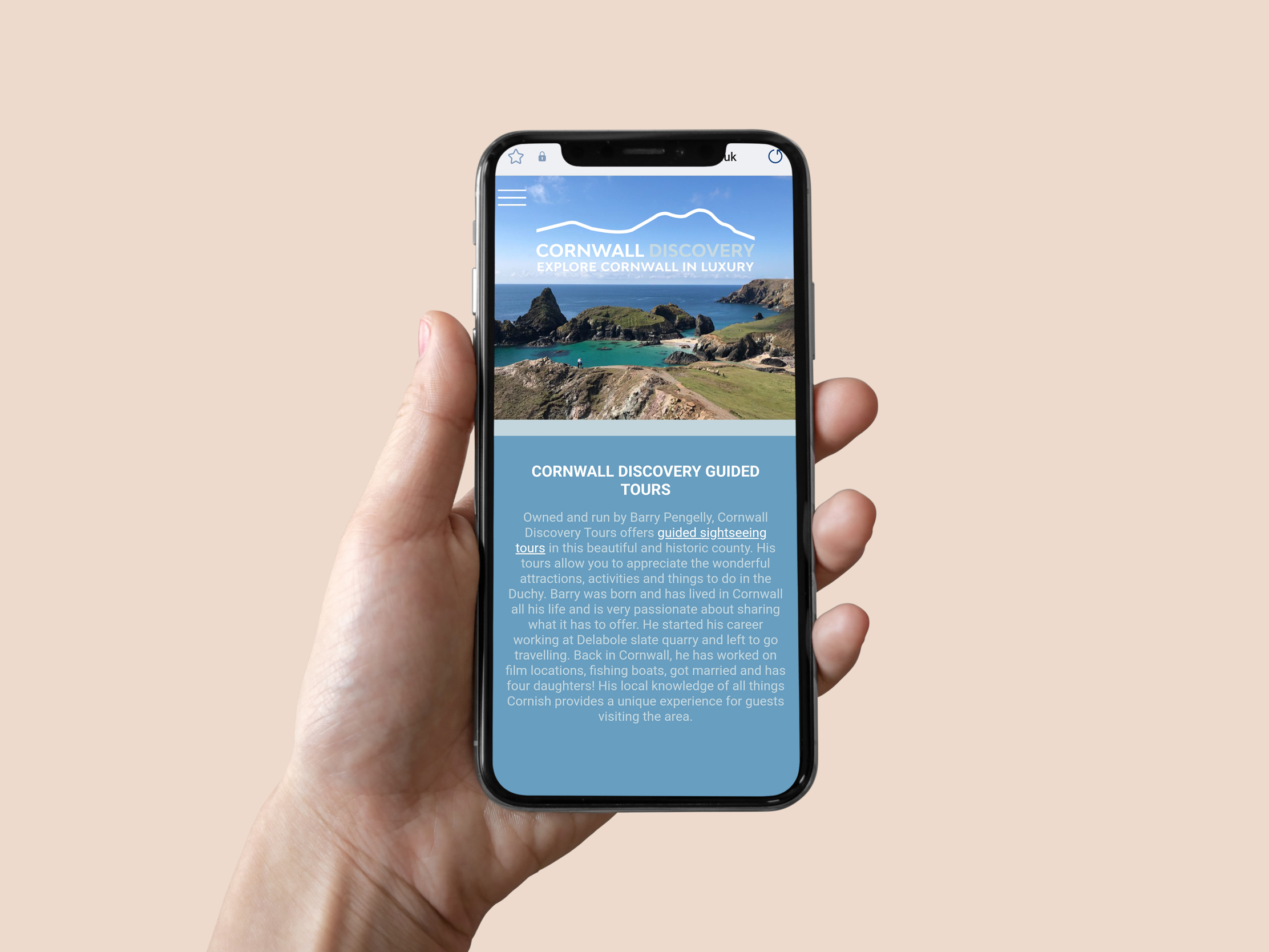Cornwall Discovery Tours website design showing private guided tours in Cornwall