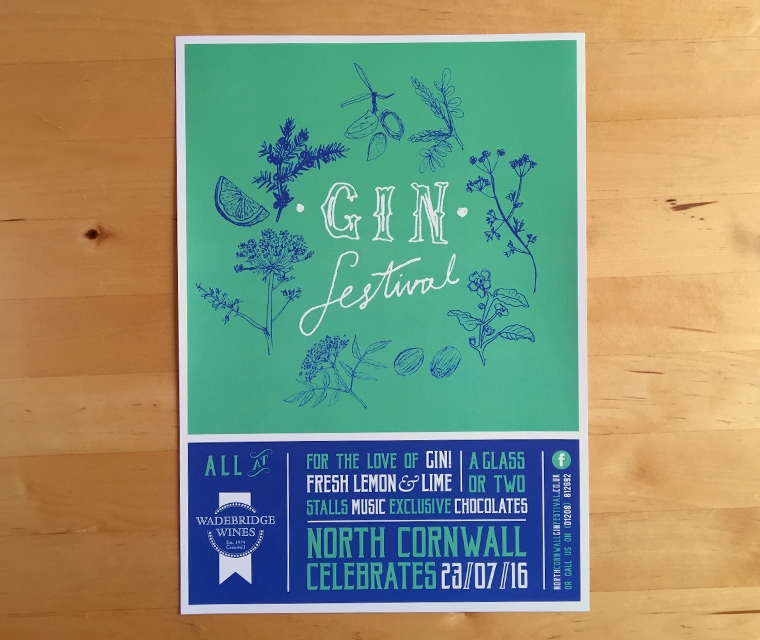 Wadebridge Wines Gin Festival poster by pickle design