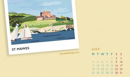 Pickle Design's calendar download for July - St Mawes, Cornwall