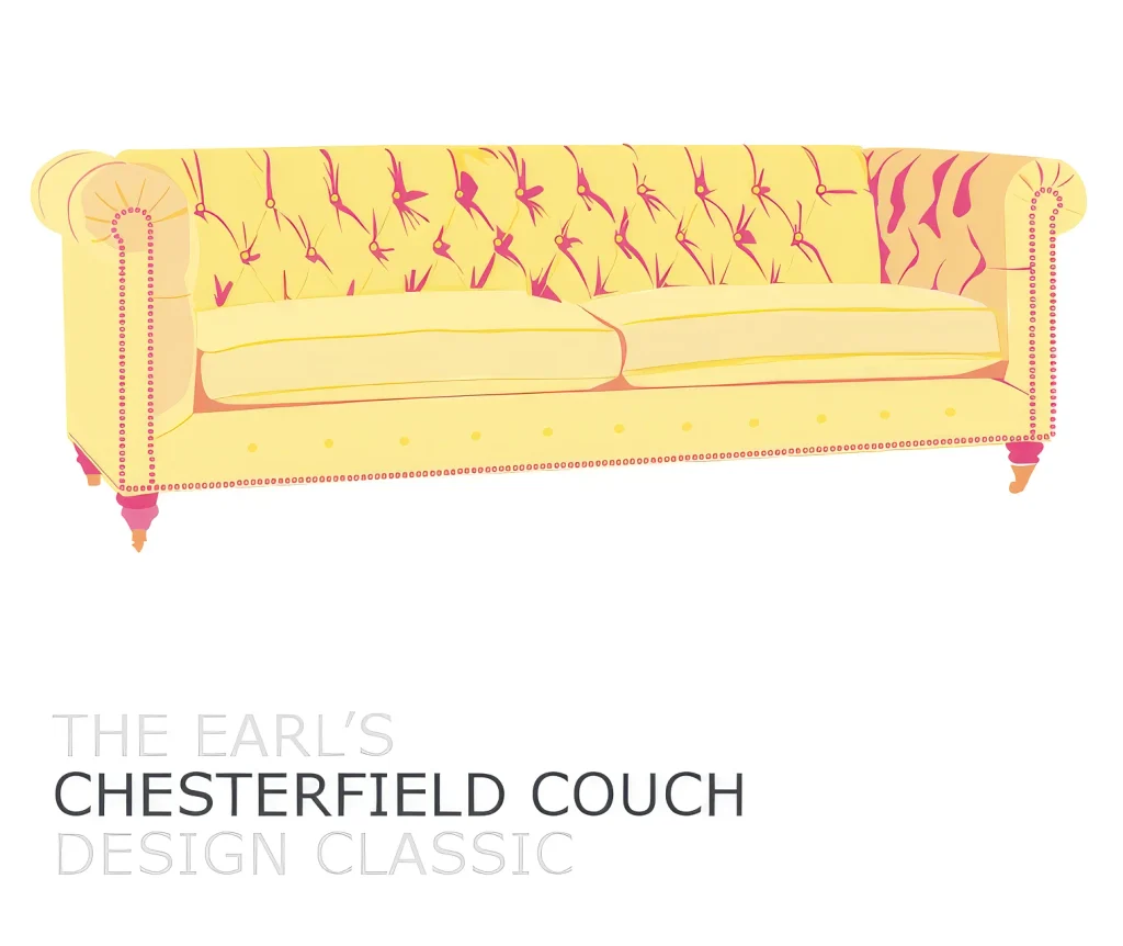 Illustrated Pickle Design artwork of a Chesterfield couch from the Design Classics series