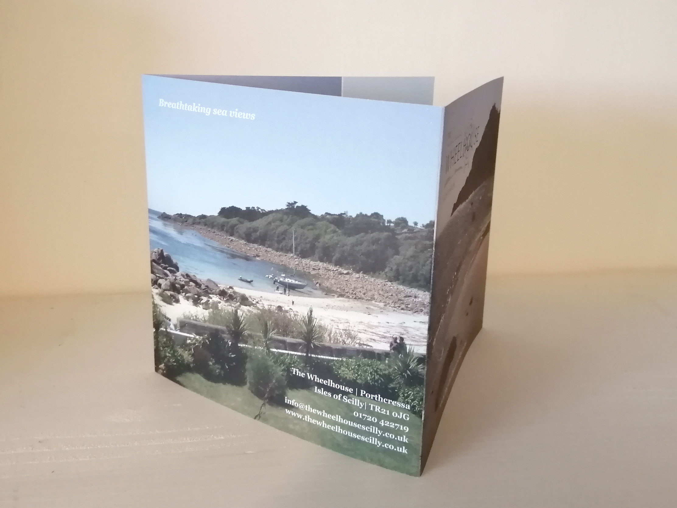 The roll fold brochure we design and printed for The Wheelhouse Guest House on the Isles of Scilly