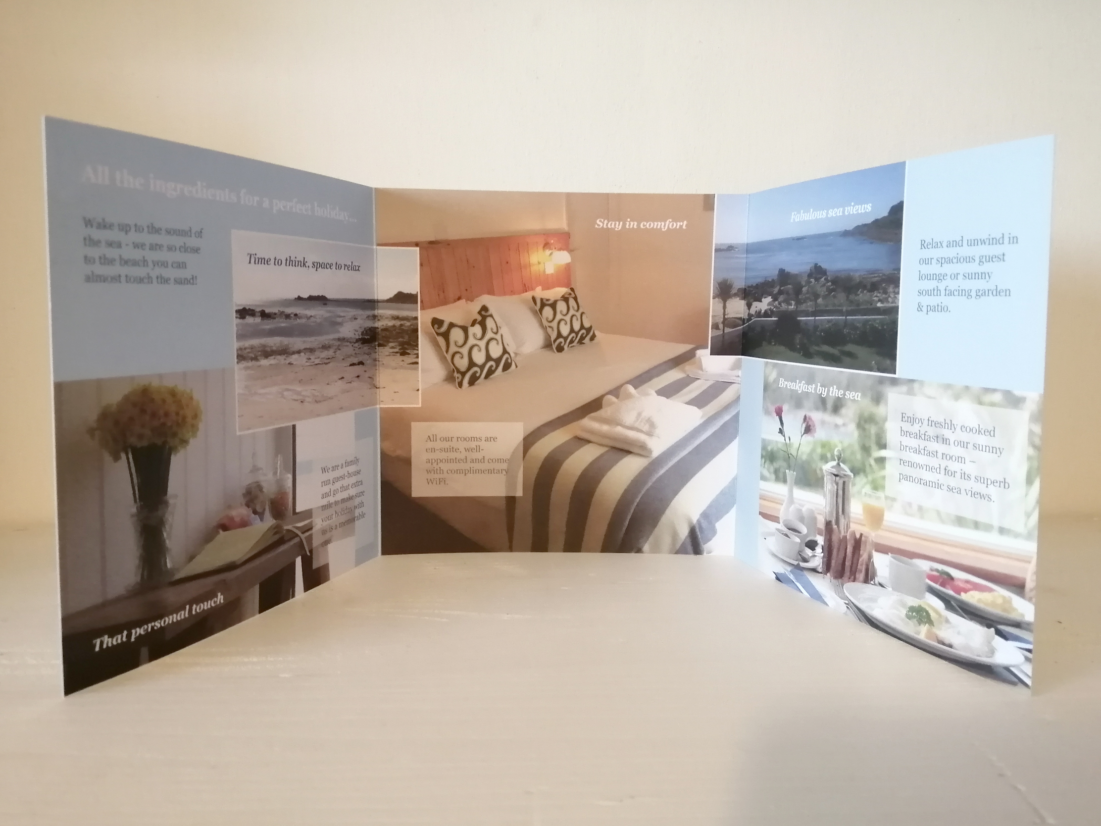 The roll fold brochure we design and printed for The Wheelhouse Guest House on the Isles of Scilly