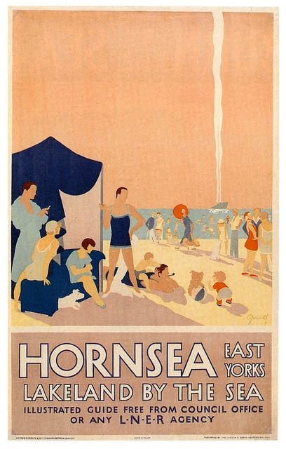 Pale pink and blue vintage seas side poster 
