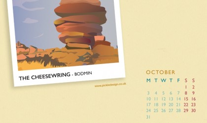 Pickle Design's October calendar of the Cheesewring, Bodmin moor, download here