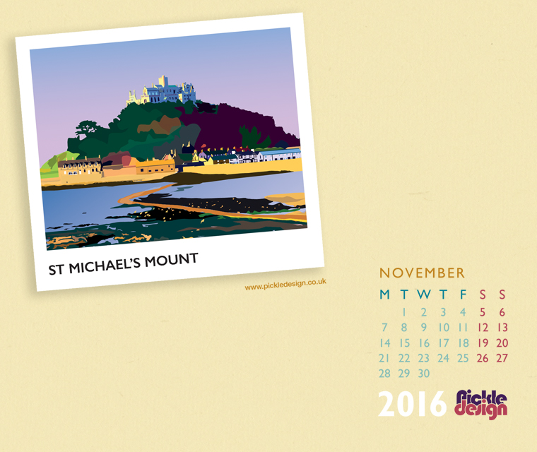 St Micheal's Mount illustrated by Pickle design for the November calendar free download