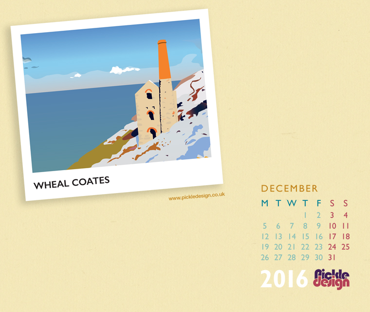 download Wheal Coates in snow illustrated in vintage style by Pickle Design