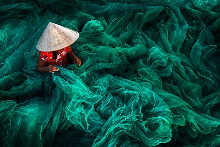 Siena International Photography Awards making fishing nets, intense green