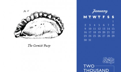 The Pickle Design January 2017 calendar of Cornish crib featuring the pasty