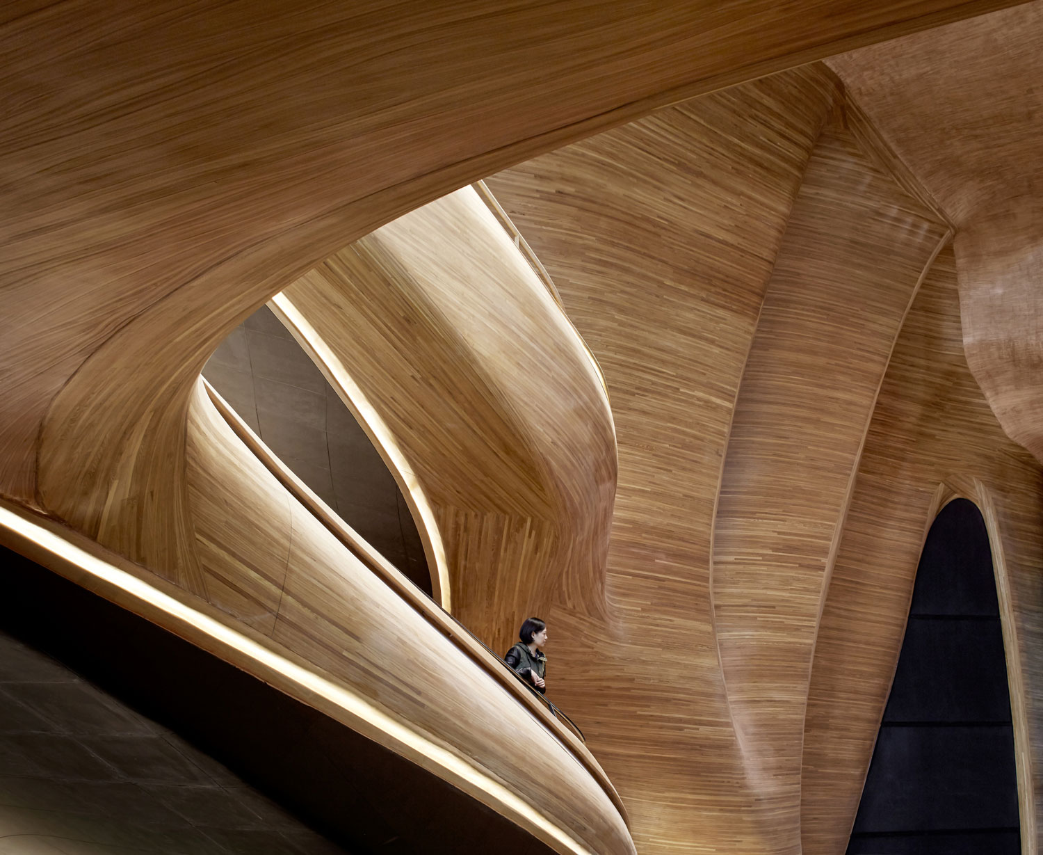 Curvy wooden interior of Chinese Opera House