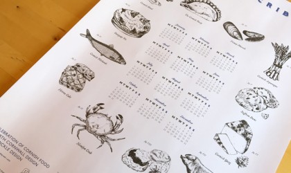 Hand illustrated poster calendar celebrating Cornish food
