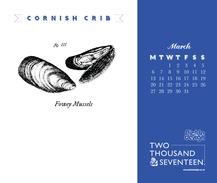 Download your March 2017 calendar of Cornish food featuring Fowey Mussels