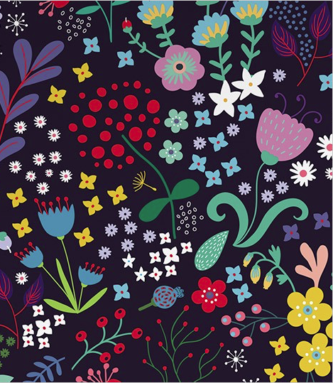 Folksy floral wallpaper dark