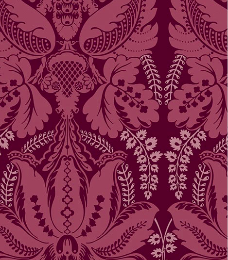 Victoriana pink and wine coloured patterned wallpaper