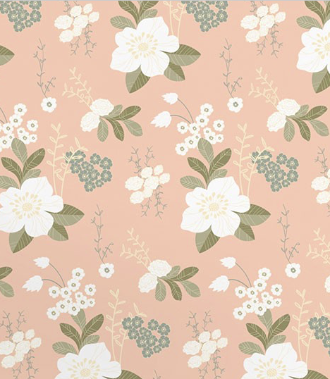 Peach and white flowered wallpaper