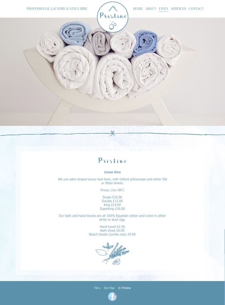 Pristine linen and laundry web design