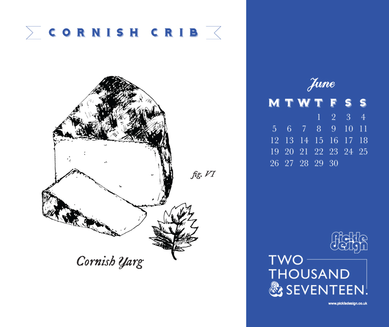 Download our June calendar featuring our vintage illustration of Cornish Yarg cheese
