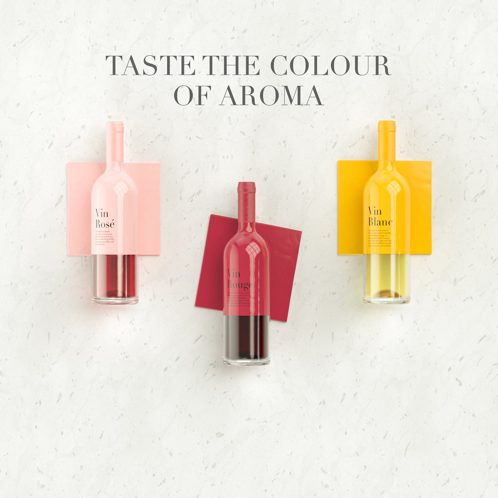 Taste the colour of aroma packaging for wine showcase