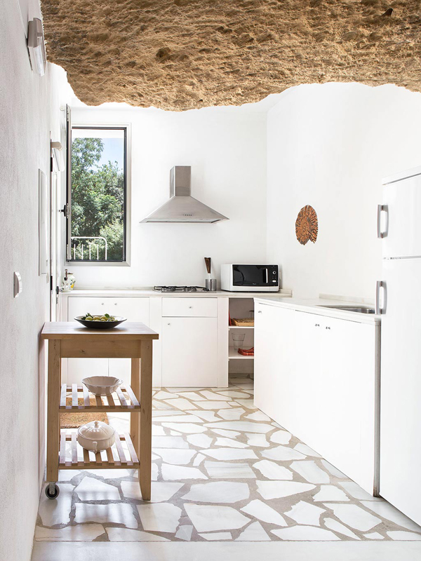 Cave house white modern kitchen 