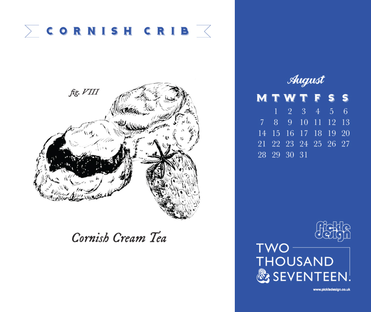 Download our August 2017 calendar illustrating a Cornish Cream Tea