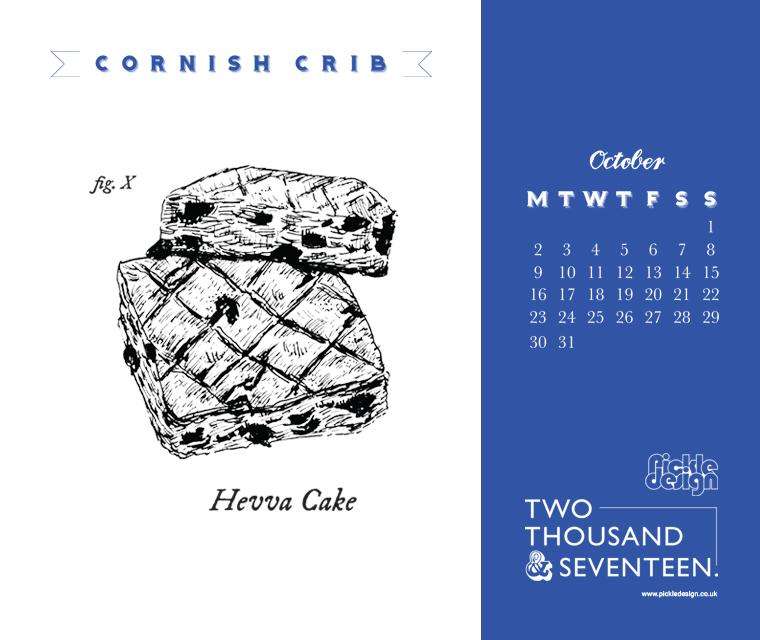 Hevva cake illustrated for Pickle Design's October Contish Crib calendar download