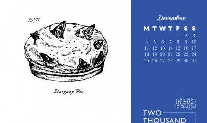 Download for free the Pickle Design December calendar of Cornish Crib featuring our illustration of the Stargazy pie