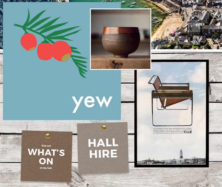 Yew tree calendar, the sassily chair, and a community hall website with a Parisian ceramic pot all in the Pickle Design newsletter 